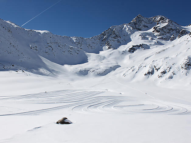 Val Senales Glacier above Maso Corto, alpine village